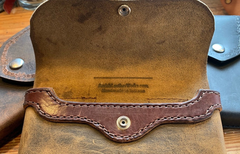 Handmade Leather Horizontal Phone Case,  Full Grain Buffalo Leather Holster, Made in USA