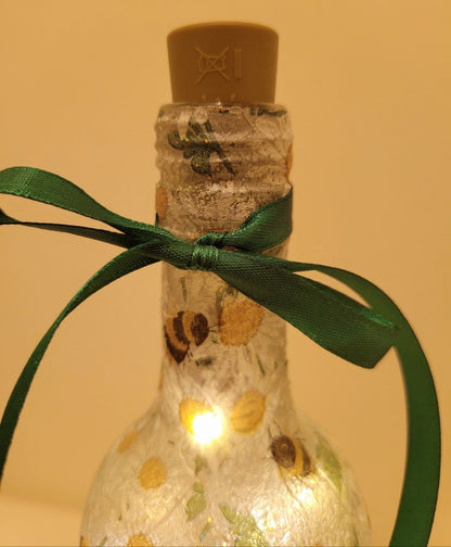 Bumble Bee & Daisy Bottle Lamp | Decoupage Wildflower and Bee Light | Nature Inspired Decor
