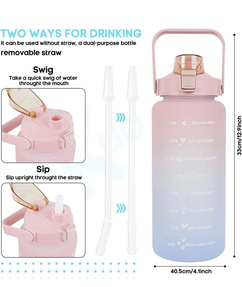 64oz Motivational Water Bottle with Time Marker & Straw
