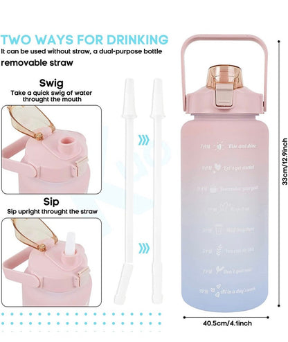 64oz Motivational Water Bottle with Time Marker & Straw