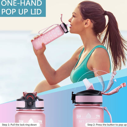 Motivational 1L Water Bottle with Time Marker & Straw
