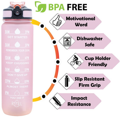 Motivational 1L Water Bottle with Time Marker & Straw