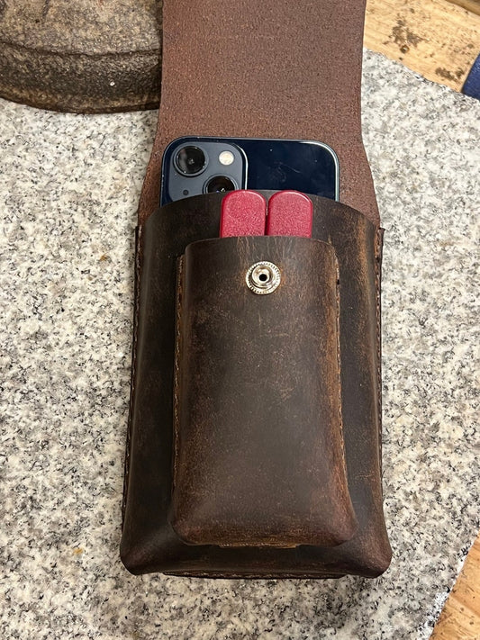 Leather Phone Case Multi Tool Leatherman Combo Holster, Full Grain Buffalo Leather Handmade - Made in USA