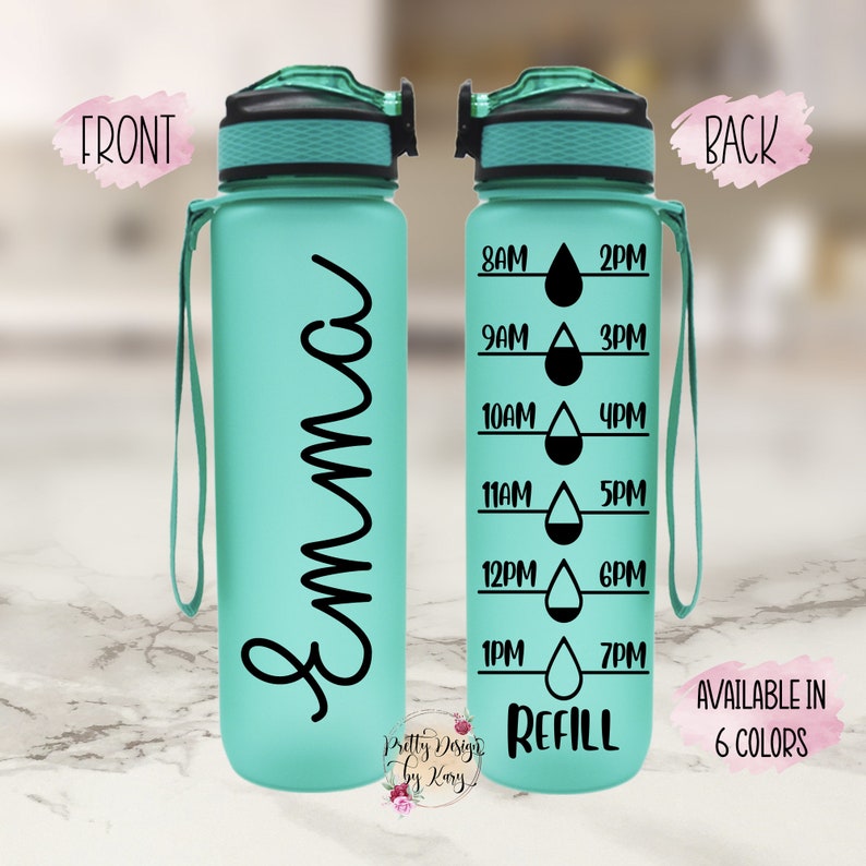 Custom Water Bottle | Water Bottle Tracker | Water Bottle With Hourly Time Tracker | Personalized Water Bottle With Straw | Monogram Gifts