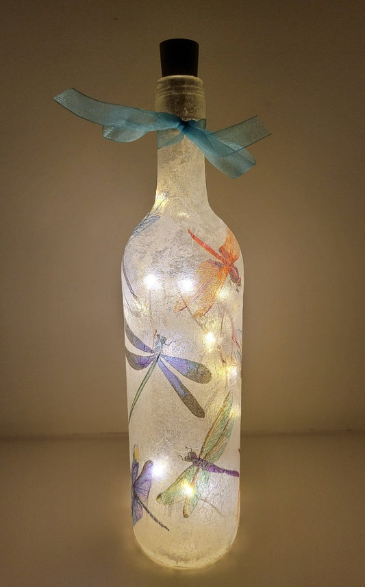 Dragonfly Bottle Lamp | Wildlife lover gift | Rustic Home Lighting | Decoupage Light