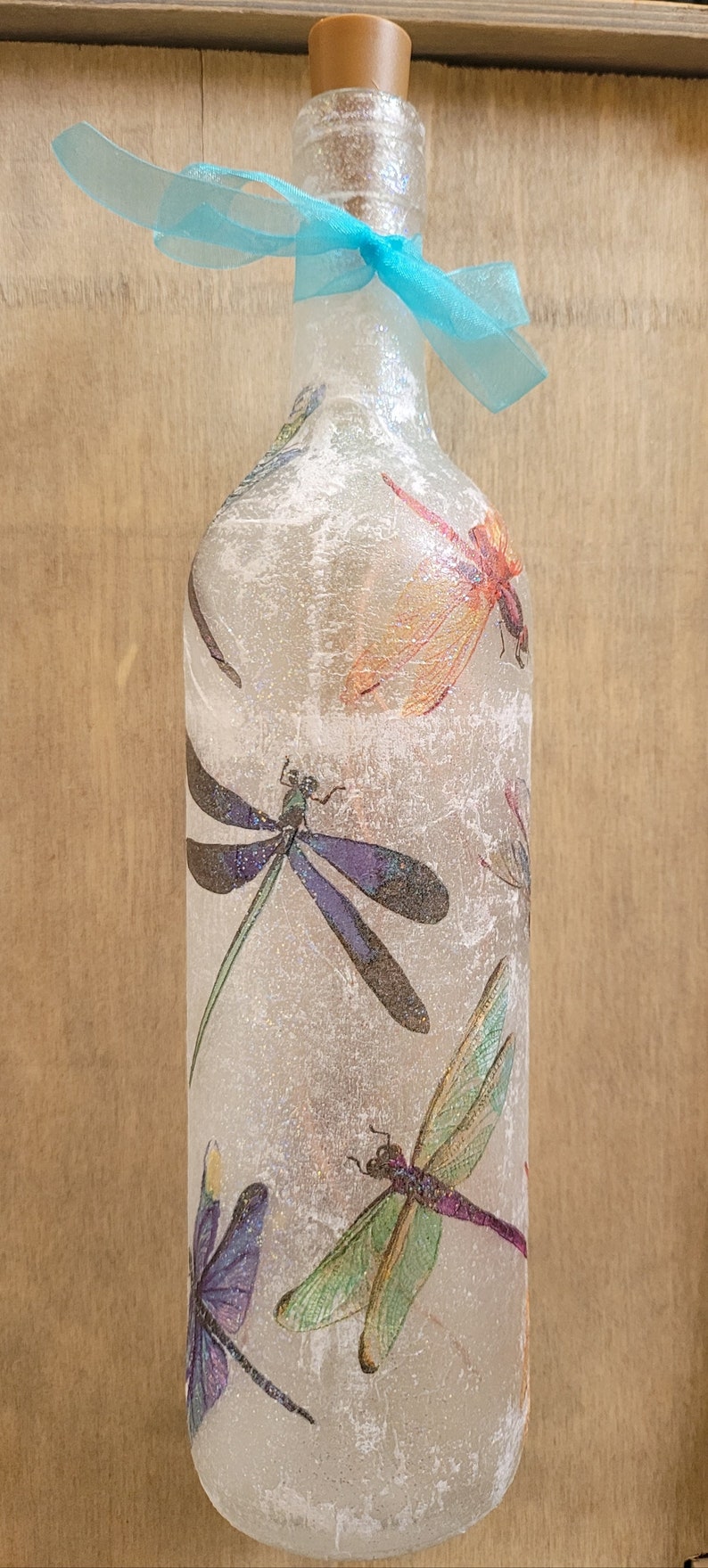Dragonfly Bottle Lamp | Wildlife lover gift | Rustic Home Lighting | Decoupage Light