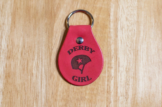 Roller Derby Girl Helmet Leather Keychain