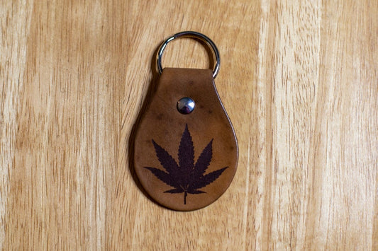 Cannabis Leaf Leather Keychain