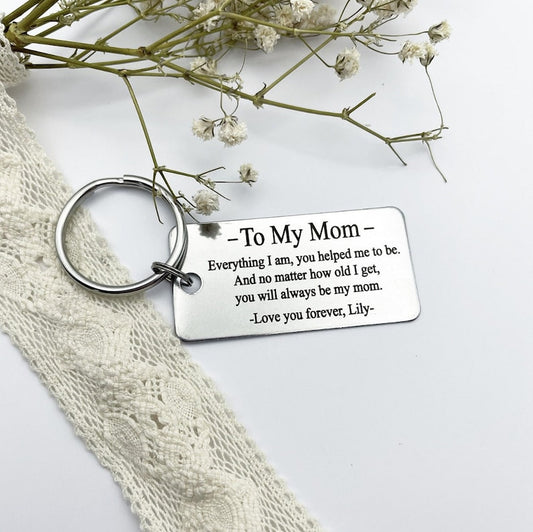 Mother's Day Keychain-  Mother's Day Gift - To My Mom - Personalized, Rectangle, Stainless Steel, Laser engraved Key Chain