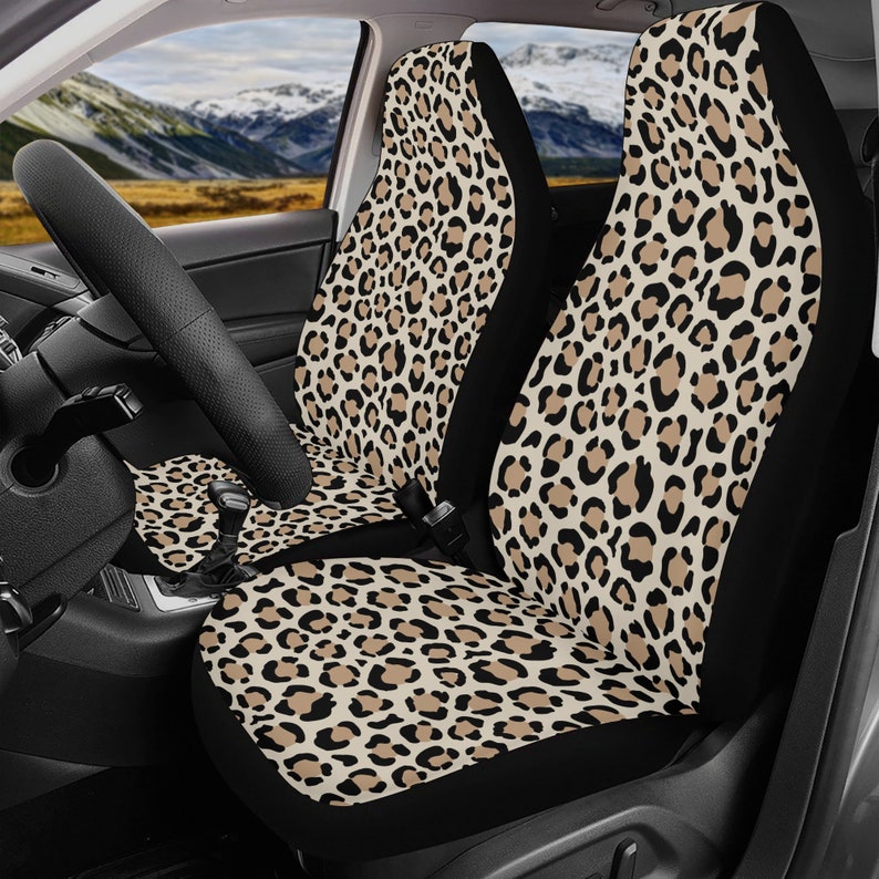 Beige Fun Leopard Print Car Seat Cover Full Set, Hippie Seat Cover For Women, Front And Back Car Seat Covers, Seat Cover Vehicle, Car Gift