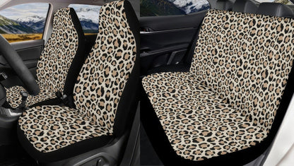 Beige Fun Leopard Print Car Seat Cover Full Set, Hippie Seat Cover For Women, Front And Back Car Seat Covers, Seat Cover Vehicle, Car Gift