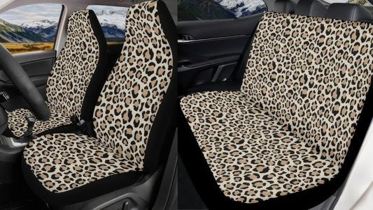 Beige Fun Leopard Print Car Seat Cover Full Set, Hippie Seat Cover For Women, Front And Back Car Seat Covers, Seat Cover Vehicle, Car Gift