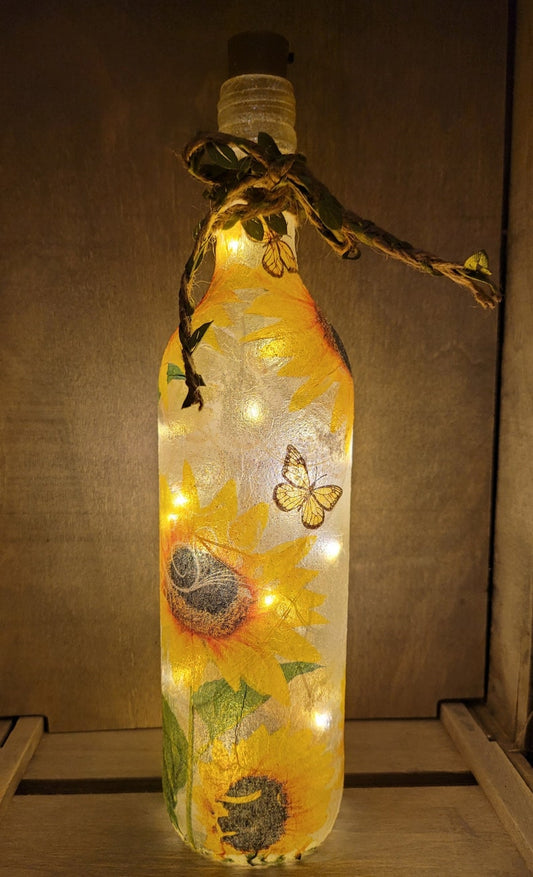 Sunflower Bottle Lamp | Handmade Floral LED Light | Cottage Home Decor | Sunflower Gift | Botanical Lighting