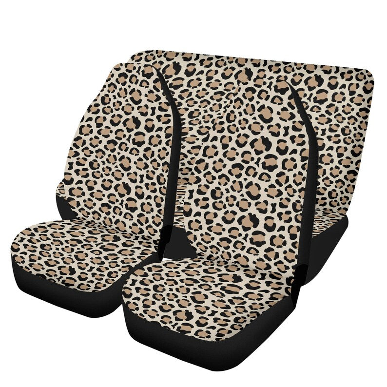 Beige Fun Leopard Print Car Seat Cover Full Set, Hippie Seat Cover For Women, Front And Back Car Seat Covers, Seat Cover Vehicle, Car Gift