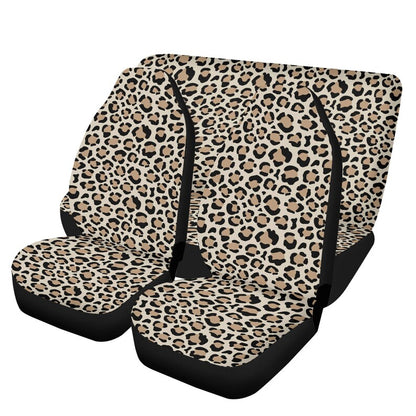 Beige Fun Leopard Print Car Seat Cover Full Set, Hippie Seat Cover For Women, Front And Back Car Seat Covers, Seat Cover Vehicle, Car Gift