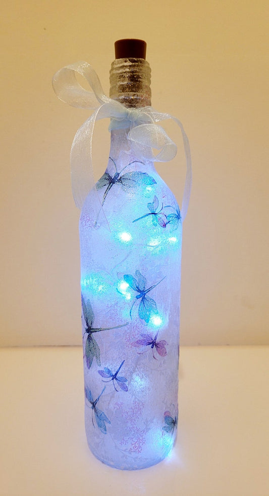 Dragonfly Bottle Lamp LED Light | Nature Decor | Handmade Glass Gift | Cottagecore
