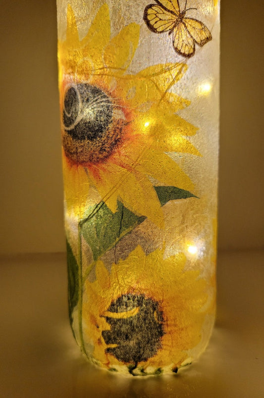 Sunflower Bottle Lamp | Handmade Floral LED Light | Cottage Home Decor | Sunflower Gift | Botanical Lighting