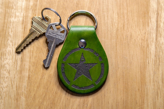 Distressed Military Star Leather Keychain