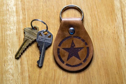 Distressed Military Star Leather Keychain