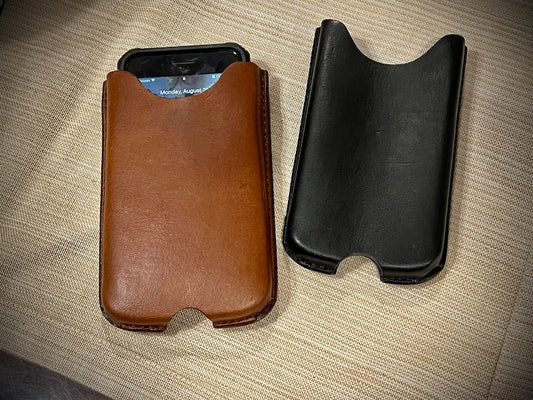 Leather Phone Sleeve Holster, No Flap, Belt Clip, Full Grain Buffalo Leather, Made in USA