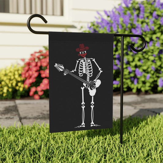 Rock n Roll Skeleton Garden Flag: Guitar Player Halloween Decor