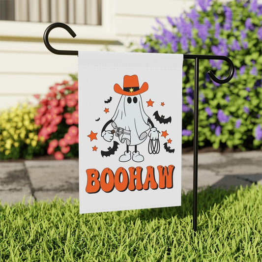 BooHaw Ghost Garden Flag – Cute Cowboy Halloween Flag, Funny Ghost Outdoor Yard Banner, Trick or Treat Haunted House Decor