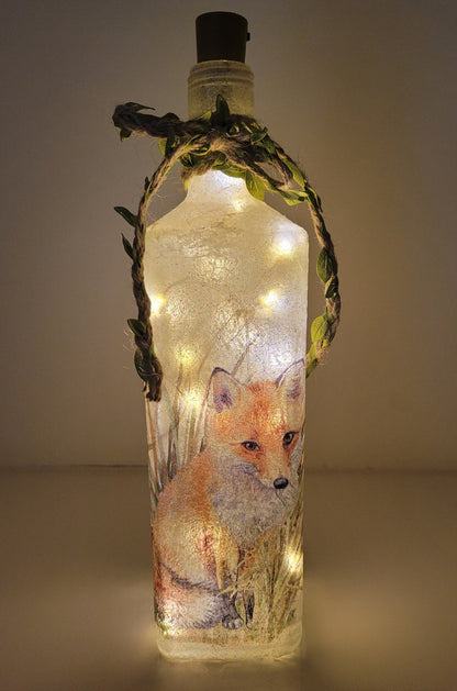 Fox Bottle Lamp | Woodland LED Bottle Light | Wildlife Home Decor | Decoupage Rustic Gift