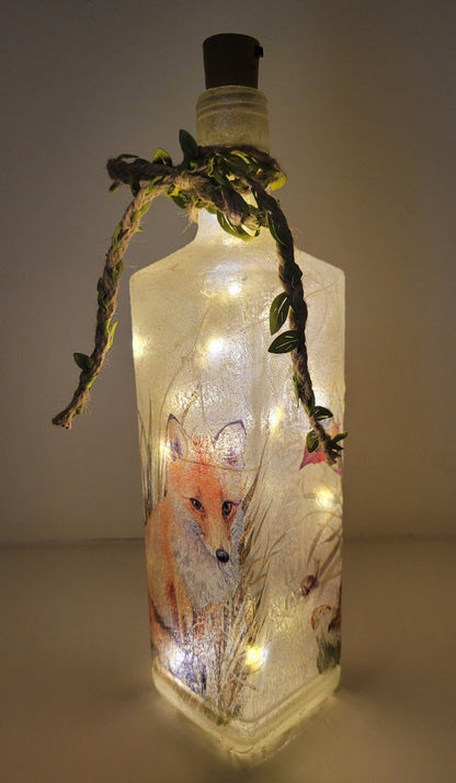 Fox Bottle Lamp | Woodland LED Bottle Light | Wildlife Home Decor | Decoupage Rustic Gift