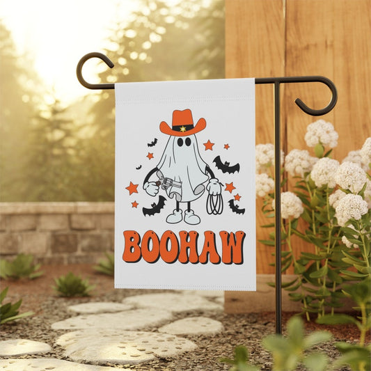 BooHaw Ghost Garden Flag – Cute Cowboy Halloween Flag, Funny Ghost Outdoor Yard Banner, Trick or Treat Haunted House Decor