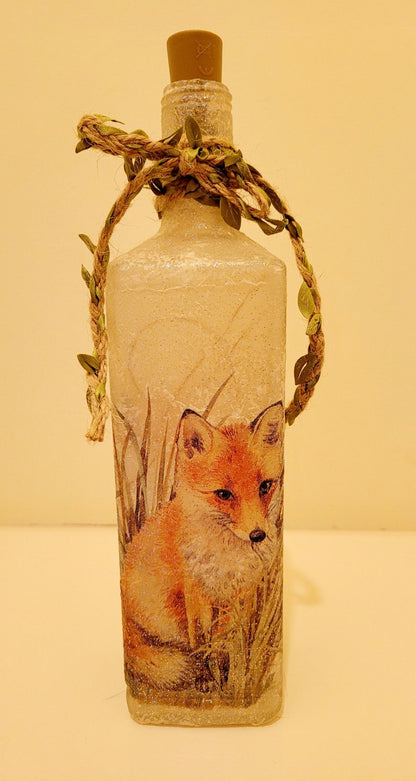 Fox Bottle Lamp | Woodland LED Bottle Light | Wildlife Home Decor | Decoupage Rustic Gift