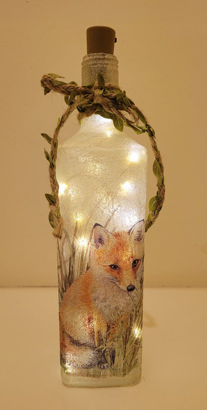 Fox Bottle Lamp | Woodland LED Bottle Light | Wildlife Home Decor | Decoupage Rustic Gift