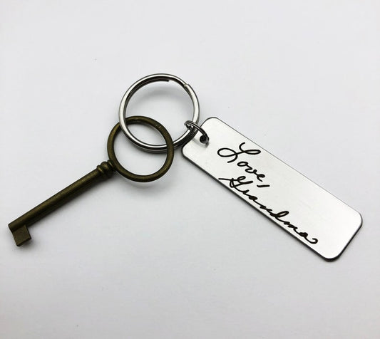Handwritten Keychain - Your handwriting - Design Your Own Custom Keychain Rectangle, Stainless Steel, Laser Engraved - Memorial Keychain