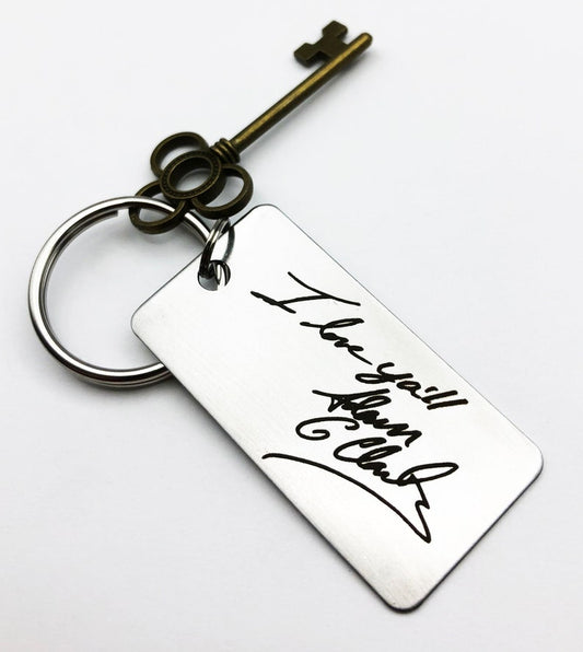 My Handwriting Keychain -  Your Design - Handwriting & Font Options - Personalized, Rectangle, Stainless Steel, Laser engraved Key Chain