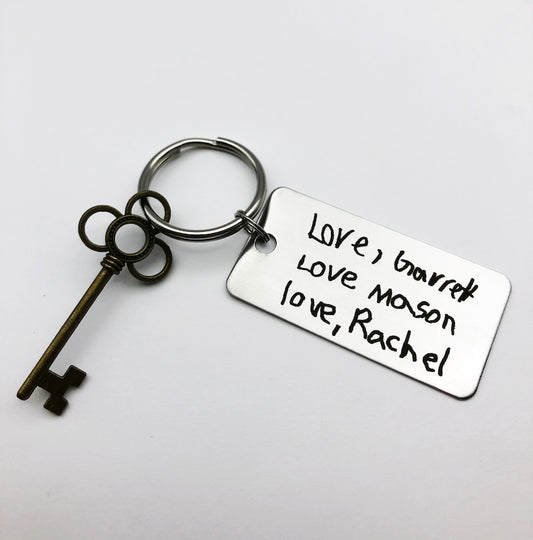 Actual Handwritten Keychain -  Your Design - Handwriting & Font Options - Personalized, Rectangle, Stainless Steel, Laser engraved Key Chain