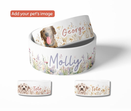 Personalized Pet Name Bowl + Pet Photo Custom Dog Flower Food Bowl Personalized Cat Boho Bowl Custom Pattern Pet Bowl Pet Portrait Cup