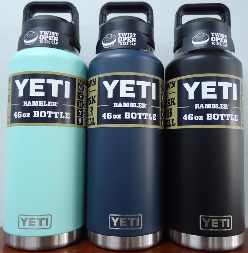Custom Name Yeti 46oz Water Bottle, Personalized Chug Cap Rambler, Engraved Extra Large Sports Flask, Outdoorsman Gift, Veteran Owned Shop