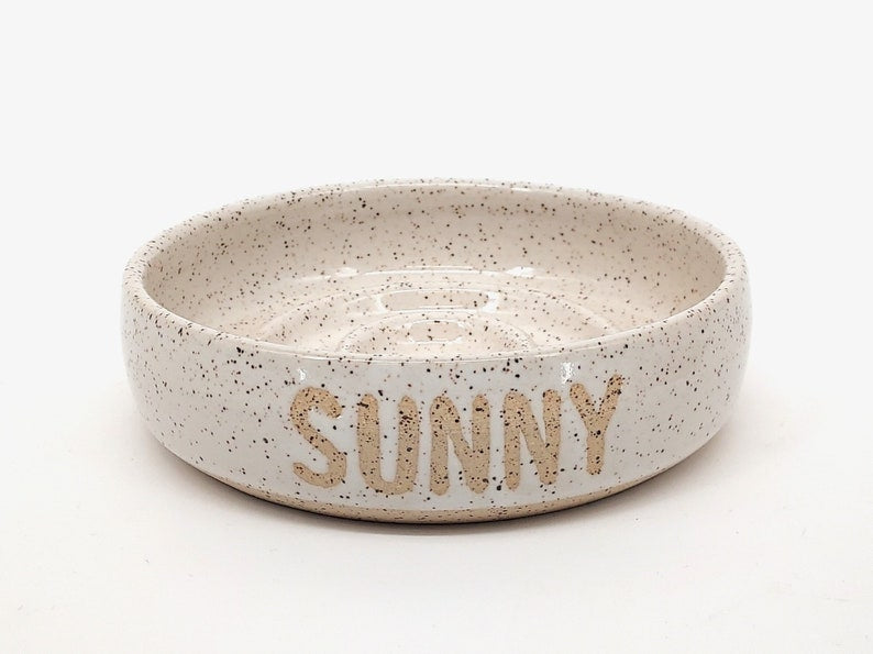 Personalized Slow Feeder Handmade Ceramic Cat Bowl | Custom Bowl | Custom Feeder Bowl | Customization | Pottery | Pet Feeder Bowl