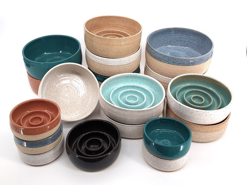 IMPERFECTS / SECONDS: (please message us with any questions) Handmade Ceramic Dog Bowls, Variety (slow feeders OR water bowls)