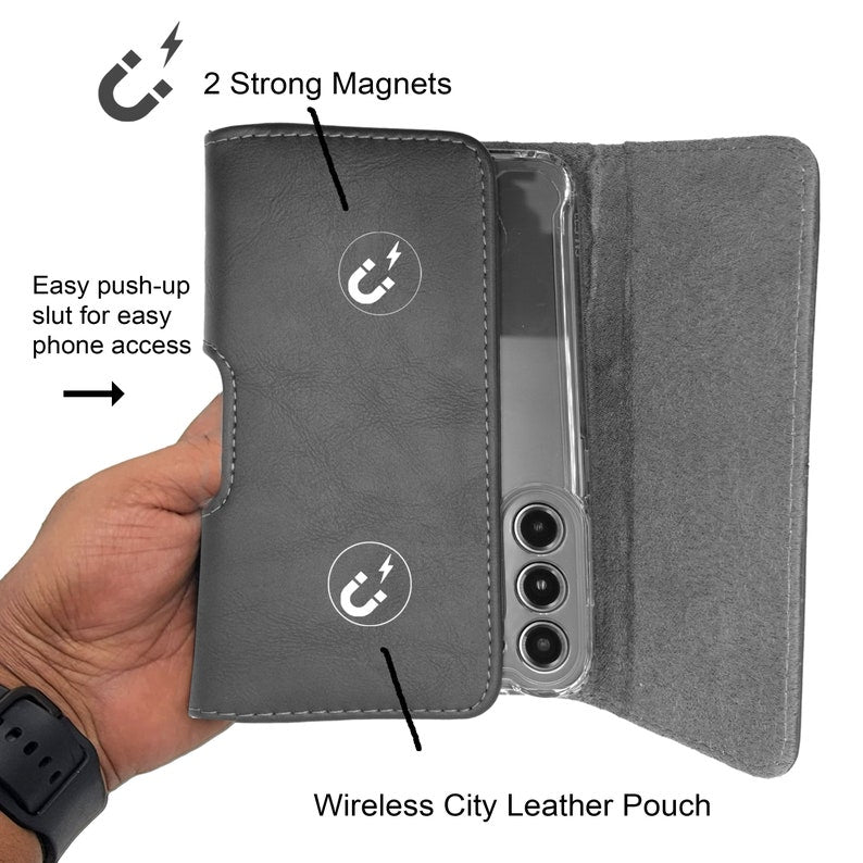Cell Phone Holster, Genuine Leather Horizontal Belt Case, Belt Clip Phone Pouch, Leather Waist Holster for iPhone & Samsung, Gift for Men
