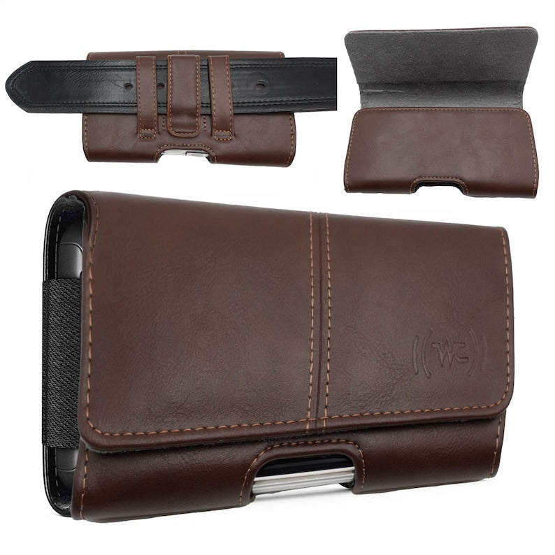Cell Phone Holster, Genuine Leather Horizontal Belt Case, Belt Clip Phone Pouch, Leather Waist Holster for iPhone & Samsung, Gift for Men