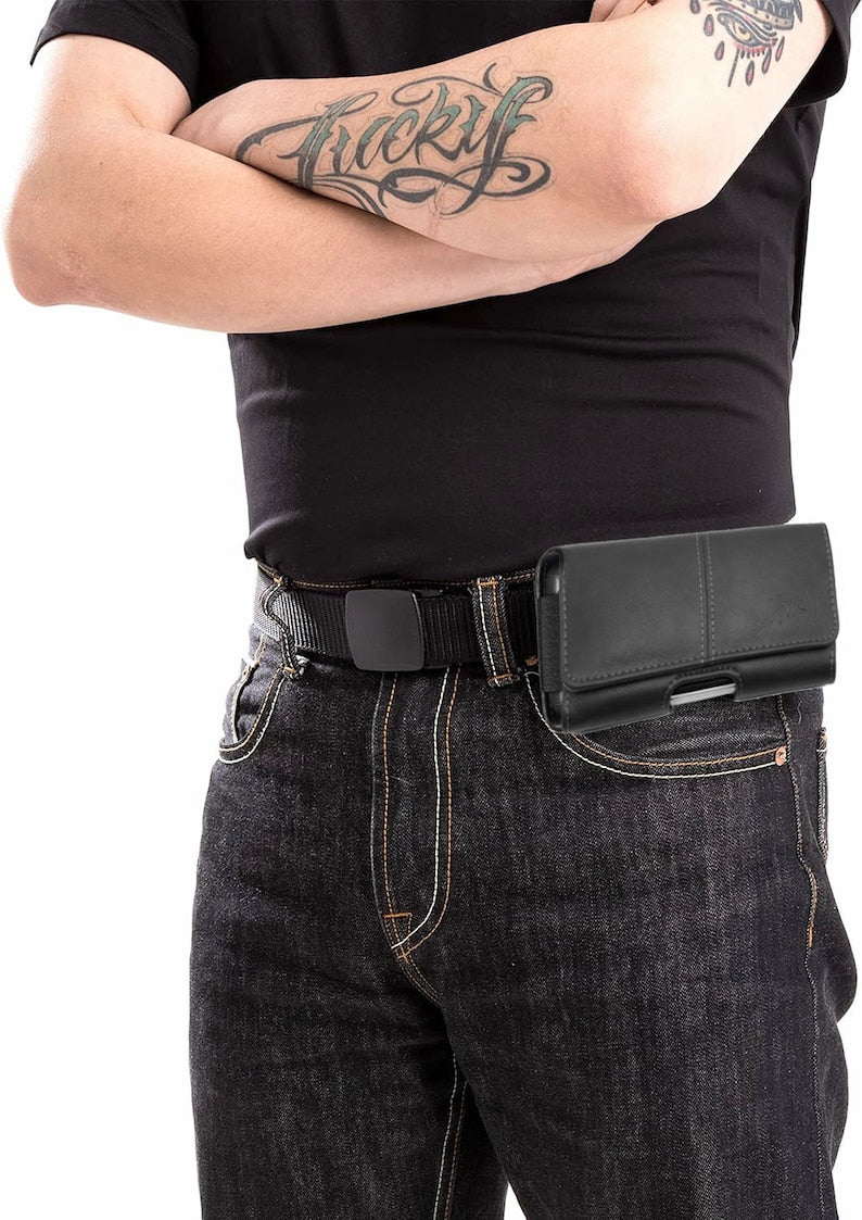 Cell Phone Holster, Genuine Leather Horizontal Belt Case, Belt Clip Phone Pouch, Leather Waist Holster for iPhone & Samsung, Gift for Men