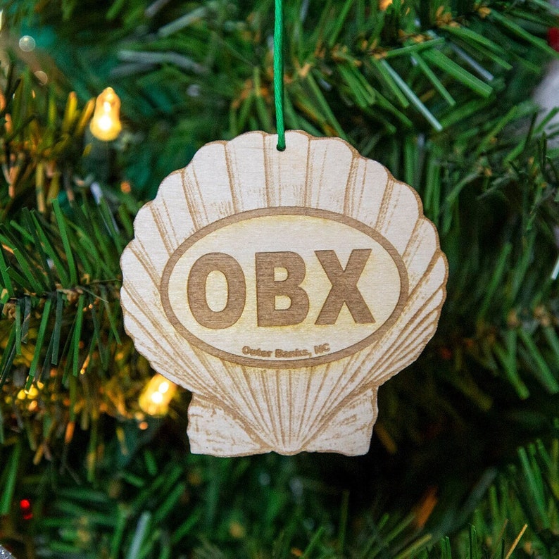 OBX Outer Banks Seashell Wood Ornament