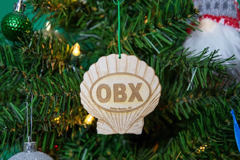 OBX Outer Banks Seashell Wood Ornament