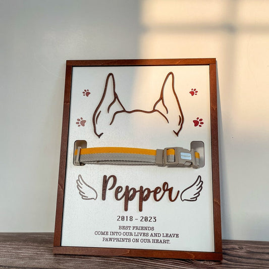 Memorial Pet Collar Frame, Dog Ear Framed Art, Pet Collar Holder,Loss of Dog,Dog Loss Gifts,  Bereavement Gifts Memorial Standing Frame MP01