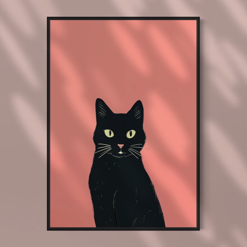 Black Cat Art Print: Modern Cat Lover Gift