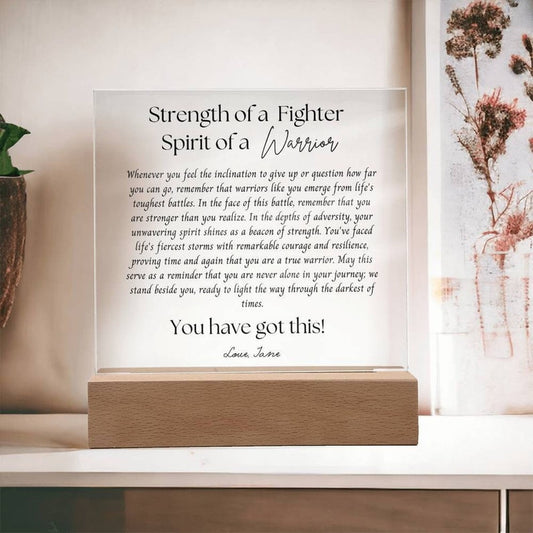 Warrior Gift Personalized Acrylic plaque, Strength Keepsake, Encouragement, Cancer Survivor gift, Recovery gift, Motivational Hardship gift