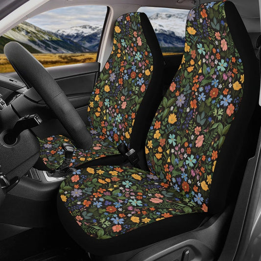 Cottagecore Wildflowers Car Seat Covers Full Set, Forest Floral Front And Back Seat Covers For Vehicle, Steering Wheel Cover, Car Decor Gift