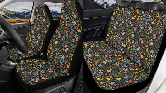 Cottagecore Wildflowers Car Seat Covers Full Set, Forest Floral Front And Back Seat Covers For Vehicle, Steering Wheel Cover, Car Decor Gift