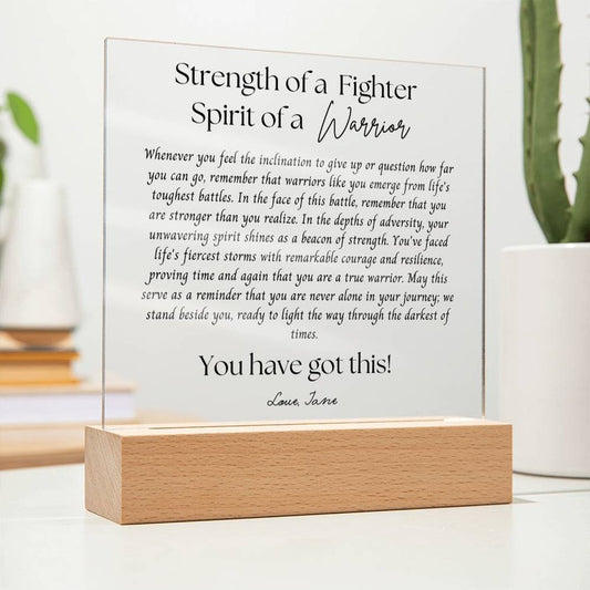 Warrior Gift Personalized Acrylic plaque, Strength Keepsake, Encouragement, Cancer Survivor gift, Recovery gift, Motivational Hardship gift