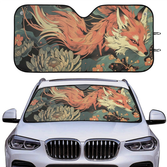 Forest Fox Car Auto Sun Shade, Fox Anime Floral Windshield Sunshade, Summer Car Gift, Car Accessories, Front Window Cover